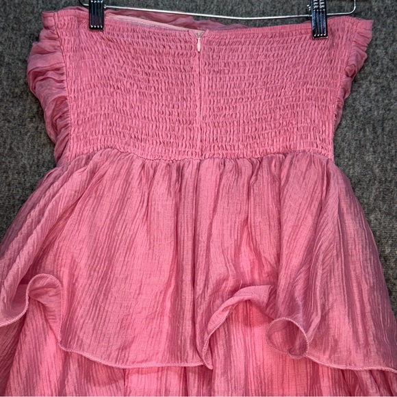 HELLO MOLLY NUMBER ONE OPTION STRAPLESS MIDI DRESS PINK LARGE TIERED RUFFLE - Picture 9 of 12